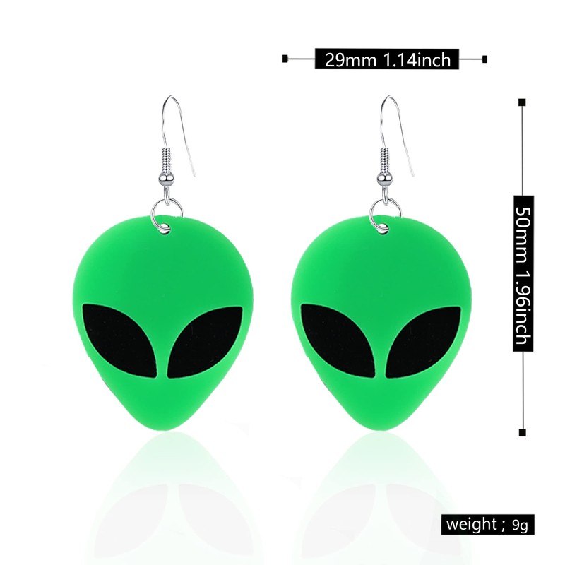 Just Follow Acrylic Punk Green Alien Face Dangle Earrings Big