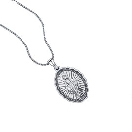 Thanches Virgin Mary Miraculous Medal Catholic Necklace for Men Women, 925 Sterling Silver Patron Saint of Faith and Divine Oval Medal Pendant Amulet Religious Jewelry Gifts, Small, Sterling Silver,