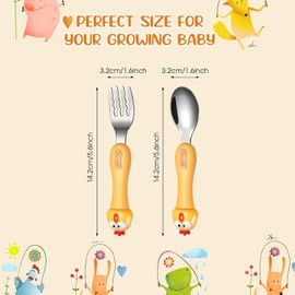 Baby Cutlery, Witbicg Baby Cutlery Set, Learning Spoon, Children's Cutlery, Baby Spoon, Self-Eating, Children's Spoons and Forks, Self-Feeding, Cute Cartoon Handle Spoon, Self-Eating (Yellow)