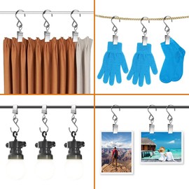 60PCS Curtain Clips with Hooks, Heavy Duty Stainless Steel Metal Clips with Hooks Gutter Hooks for Hanging Party Lights Clips, Photos, Outdoor Activities Supplies, Art Craft Home Decoration