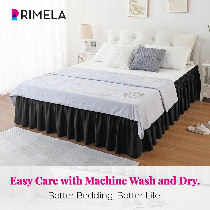 RIMELA Black Bed Skirt King Size 15 Inch Drop, Elastic