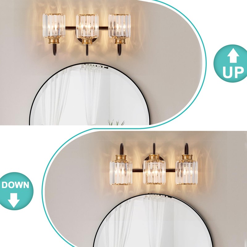 ALAISLYC ORB Bathroom Light Fixtures with K9 Crystal Lampshade Bathroom