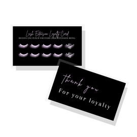 Boutique Marketing LLC Lash Extension Filler Loyalty Discount Punch Cards | 50 Pack | 3.5 x 2 inches Business Card Size | Black with Purple Design