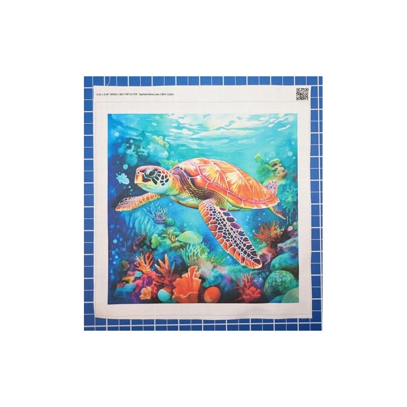 Fabric Panel 8"x8" Sea Turtle 100% Cotton Quilting Sewing Block