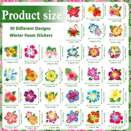HOWAF 300pcs Hibiscus Foam Stickers, Hawaii Flower Hibiscus Flowers Aloha Foam Self-Adhesive Stickers for Summer Tropical Luau Decor, Hawaii DIY Crafts Sticker Floral Decals