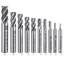 ASNOMY 10pcs 4-Flute End Mill Set, Metric CNC Milling Cutter Drill Bits Router Bits Cutter Tool Set for Wood Aluminum Cast Iron Copper Plastic, Straight Shank 2-12mm