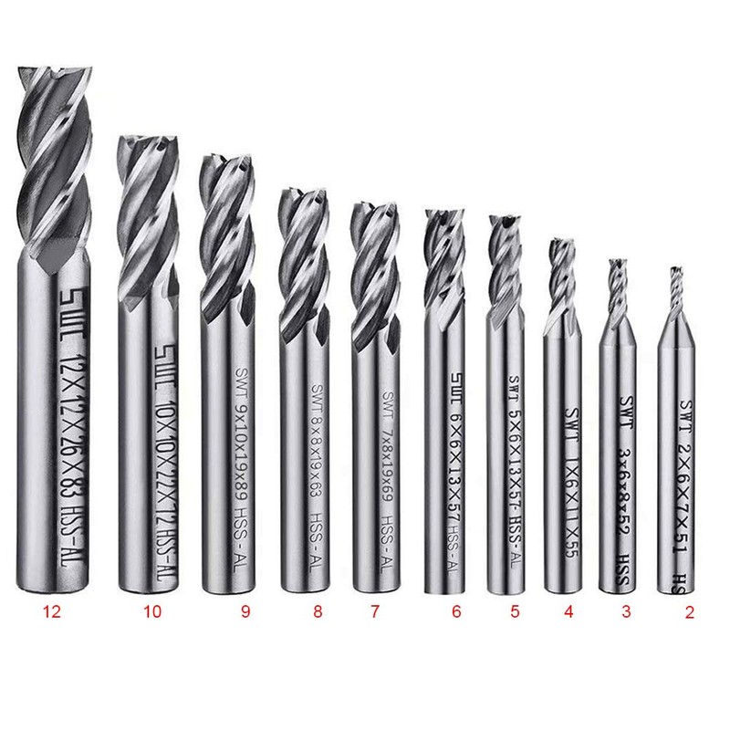 ASNOMY 10pcs 4-Flute End Mill Set, Metric CNC Milling Cutter
