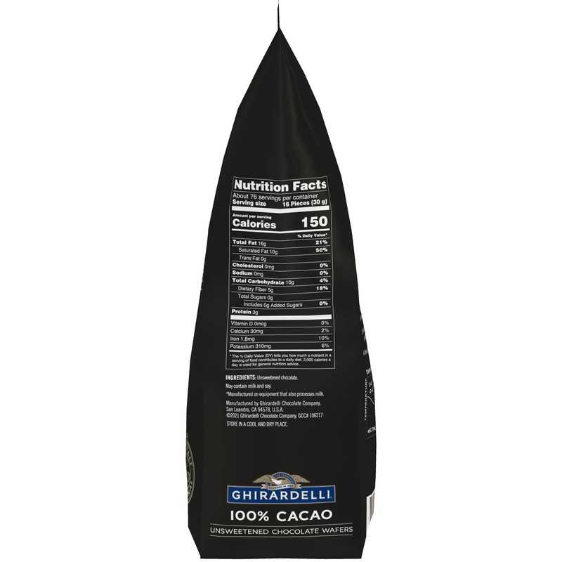 Ghirardelli 100% Unsweetened Wafers, 5lb bag with Ghirardelli Stamped Barista