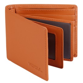 VISOUL Slim Bi-fold Wallet for Men and Women with 4 ID Windows 8 Card Slots 1 Cash Compartment, Leather Credit Card Holder Wallet Two Tone with RFID Blocking, Brown, Casual