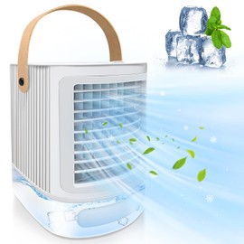 Mini Luftkühler, Tragbare Luftkühler mini klimaanlage, USB Verdunstungskühler mit Wasserkühlung Persönlich Ventilator mit 700 ML Wassertank, Mini Klimagerät mit 3 Stufen & 7 Stimmungslichtern