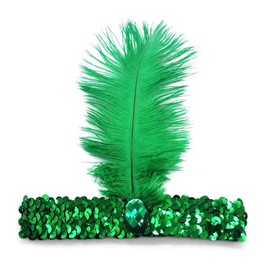 Wgudzpj Mardi Gras Headband,1920s Flapper Headband Feather Headpiece for Women 20s Hair Costume Accessory (Green)