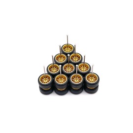 Shop164 5x Sets Gold 10 Spoke Real Rider Wheels w/ Rubber Tires for 1/64 Scale