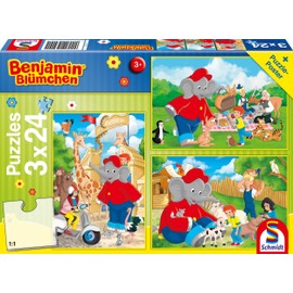 Schmidt Spiele 56400 Benjamin Bluemchen, Zoo, 3 x 24 Pieces, Children's Puzzle, Multi-Coloured