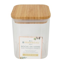 Birambeau Square Glass Jar with Bamboo Lid, Size: 8 x 8 x 10 cm