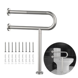 Toilet Grab Bar 23.4 Inch, YuanDe Wall to Floor Brushed Nickel Bathroom Safety Bar w/Anti-Slip Knurled Grip, Stainless Steel Handicap Grab Bar with Leg,Support Bar for Disabled Elderly Pregnant