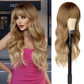 AISI QUEENS Blonde Wig for White Women Ombre Blonde Wig with Bangs Synthetic Fiber Long Wavy Wig for Daily Party Cosplay Use(26inch ombre blonde)