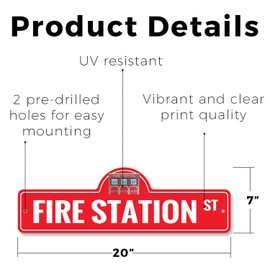 Fire Station Plastic Street Sign - 7 Inch X 20 Inch Gift Emergency Safety Hero Firefighter Truck Ladder Decor Brave Rescue Station