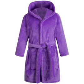 CROOUTN Kids Bathrobes Toddler Animal Design Robe Boys Purple Gifts for Girls Bathrobe Flannel Nightgown Children Soft Hooded Sleepwear Unisex Novelty Pajamas 8-9 years