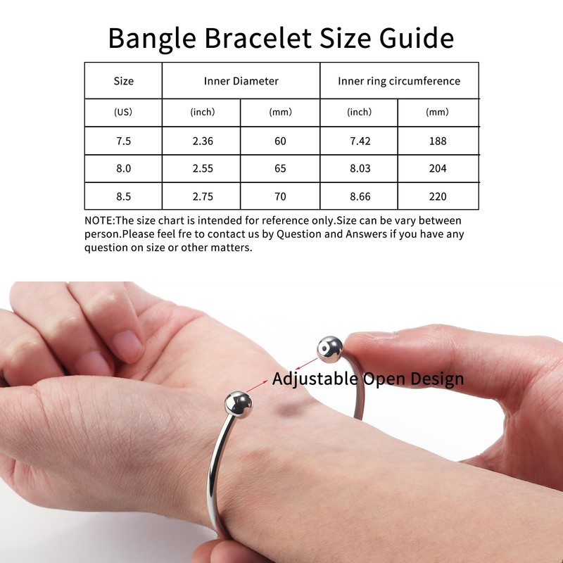 Linsoir beads Stainless Steel Adjustable Bangle Bracelets for Women Gold/Silver/Rhodium