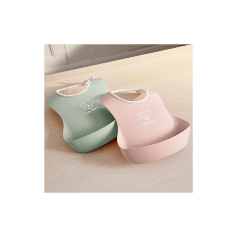 BabyBjörn Babero para bebé, paquete de 2, Verde/Rosa Polvo