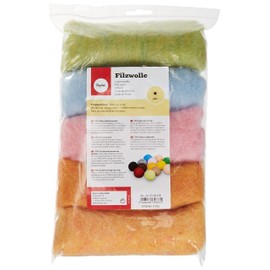 Rayher Hobby Rayher 5364400 Felt Wool, Pure New Wool, Fleece, Summer Mix Pastel Shades, Mottled, Set of 5 Colours, 20 g each, 100 g Felting Wool, 100% Wool for Felting, Fairytale Wool