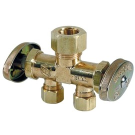 BrassCraft CR1901DVSX R 1/2" Nom Comp x 3/8" O.D. Comp x 3/8" O.D. Comp Dual Outlet Dual Shut-Off Brass Multi-Turn Straight Valve