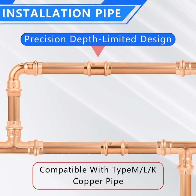 YVSKM 1/2" Copper Press Fittings Assortment Kit – 2 Tees,