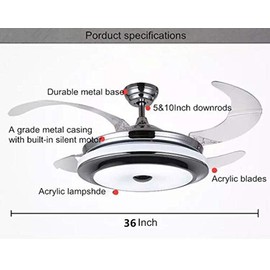 LUOLAX 36 Inch Modern Ceiling Fan Lights with Retractable Invisible Blades and Remote Control with Silent Motor for Living Room Bedroom Restaurant (36 Inch-Style 1)