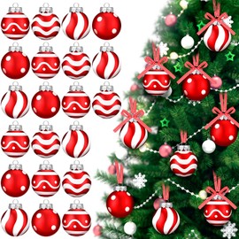 Chuangdi Christmas Ball Ornaments Christmas Tree Decorations Striped Swirl Polka Dots Hanging Ball 2.36'' Plastic Christmas Balls Decorative Ornaments for Holiday Decor(Stripes Dots,24 Pcs)