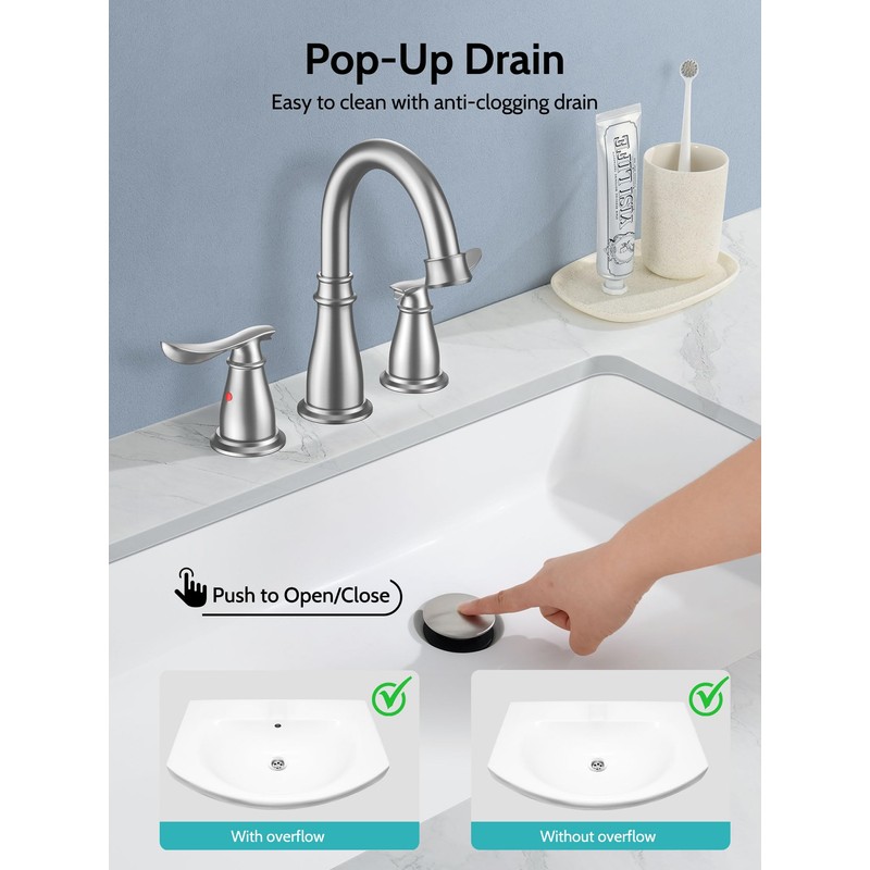 Kicimpro 3 Hole Bathroom Faucet with Pop -Up Drain for