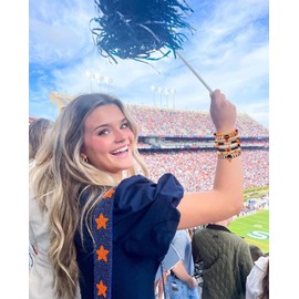 Game Day Bracelets for Women Football Bracelets Red Black Blue Heishi Clay Beaded Stretch Bracelets Stackable Sports Football Charm Bracelet Bangles Football Mom Accessories Outfits Jewelry Gifts (Orange Navy 1)