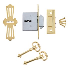 Brass Square Full Mortise Lock w/Two Skeleton Keys for Roll Top Desk - Antique Furniture Hardware | LRT-4