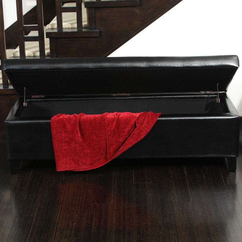 Stratford Black Leather Storage Ottoman