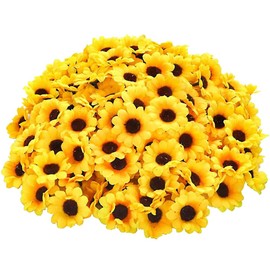 UUYYEO 100 Pcs Artificial Flower Heads Mini Fake Sunflower Decorative Fabric Flowers Craft Floral Embellishments for Wreaths Wedding