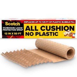 Scotch Cushion Lock Protective Wrap, 12 in x 50 ft, Sustainable Packaging Solution for Packing, Shipping and Moving, No Scissors or Tape Needed, Great Alternative to Bubble Cushion Wrap (PCW-1250)
