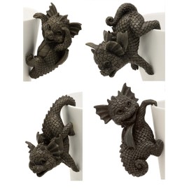MystiCalls Garden Figurines Garden Dragon - Flower Pot Hanger Set of 4 - Fantasy Figure Decorative Dragon Garden