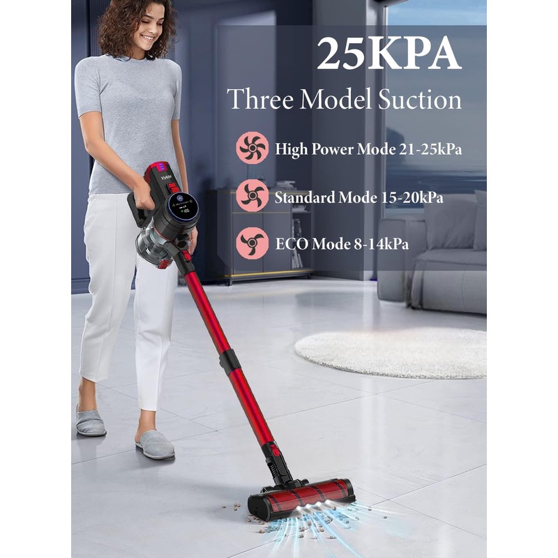 VYKLO V8 Cordless Vacuum Cleaner, Powerful Suction Stick Vacuum, 55Mins