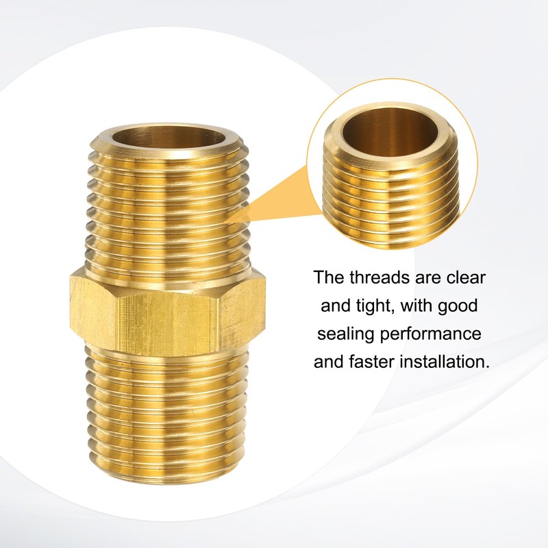 sourcing map 2pcs Brass Pipe Fitting 1/2" NPT x 1/2"