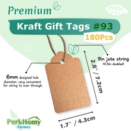 PH PERKHOMY 180 Pcs Copper Paper Gift Tags with String, Blank Price Tags for Gifts Crafts Wedding Christmas, Copper