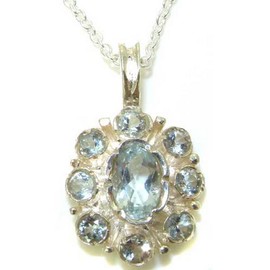 Unusual Luxury Ladies Solid 925 Sterling Silver Natural Aquamarine Pendant Necklace with English Hallmarks