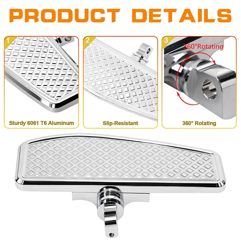 Chrome Rear Passenger Foot Pegs Floorboards Floor Boards for Harley