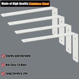 Alise Floating Shelf Brackets,White Bracket for Shelves Heavy Duty L Wall Bracket Corner Brace,Widened Stainless Steel Joint Angle Bracket for Wooden Board Support,9x5 Inch,Pack of 4