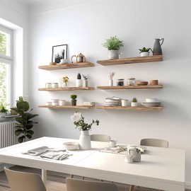 YFYEO 24 Inch Light Wood Floating Shelves for Wall Rustic Wall Shelf for Bedroom Living Room Set of 4