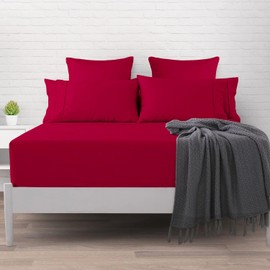 Imperial Rooms Fitted Sheet 40 Cm - Extra Deep Brushed Microfiber Bed Sheets Easy Care Soft Fitted Bed Sheet - Shrinkage and Fade Resistant (Red, Single)