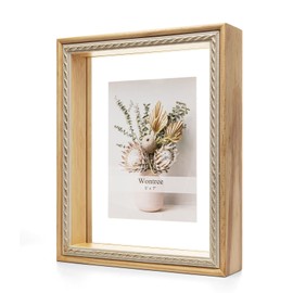 Wontree 8x10 Floating Picture Frame, Solid Pine Wood with Double Sided Real Glass, Fit 5x7 or Display Any Size Photo up to 8x10, Wall Hanging or Tabletop Free-Standing, Natural
