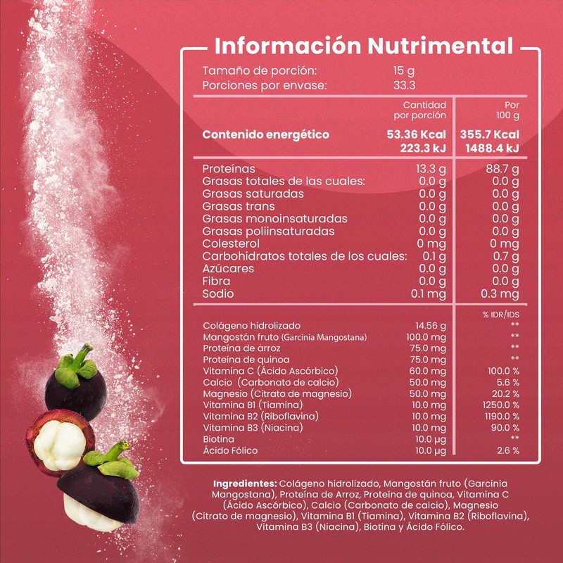 COLAGENO HIDROLIZADO CON MANGOSTAN - 500 GRAMOS