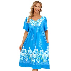 udforsk Mumu Dresses for Women House Dresses for Elderly Womens Lounge Dresses Robes Grandma Clothes Patio Dress Sleep Shirt Light Blue L