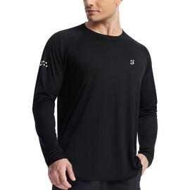Roadbox Men's Long Sleeve Workout Running Shirts, Quick Dry Moisture Wicking Athletic Tee Tops, Breathable Outdoor UPF 50+ UV Sun Protection T-Shirts for Gym Fishing Hiking Black
