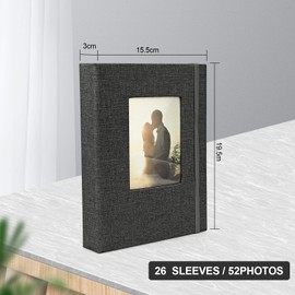 Photo Album 13 x 18 52 2 Packs Small Mini Linen Photo Album Black Pages 26 Pages with 52 Photos Slip-in Album for Baby Valentine's Day Birthday Gift