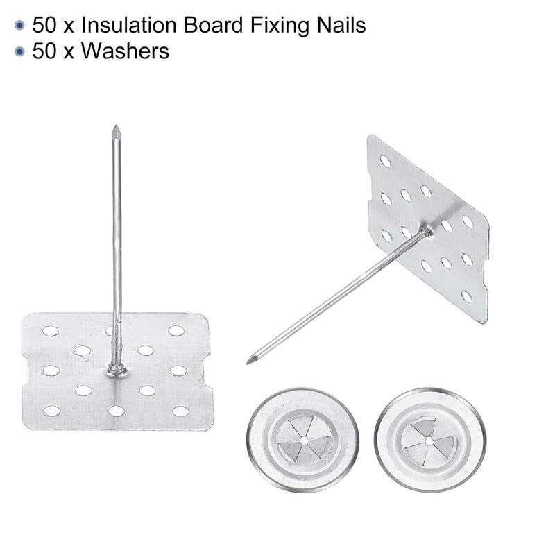 PATIKIL 50 mm Perforated Insulation Pins with Round Washers, 50